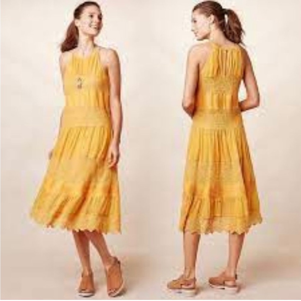 Anthropologie HD in Paris Yellow Villanelle Lace Dress- Large